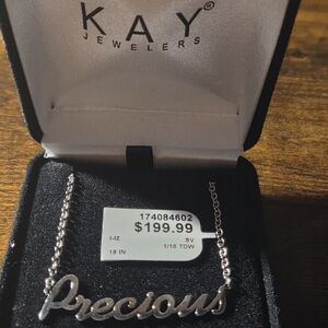 Brand NEW Kay Jewelers Silver 'Precious' Script Necklace
